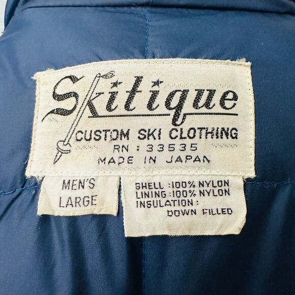 VTG Skitique Puffer Coat Ski Jacket Blue Goose Down Blue Sz Large Made in Japan - Picture 4 of 16